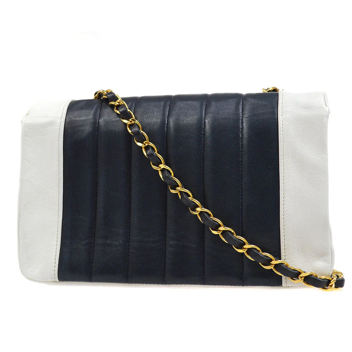 Chanel 1991-1994 Navy White Lambskin Vertical Border Flap Small