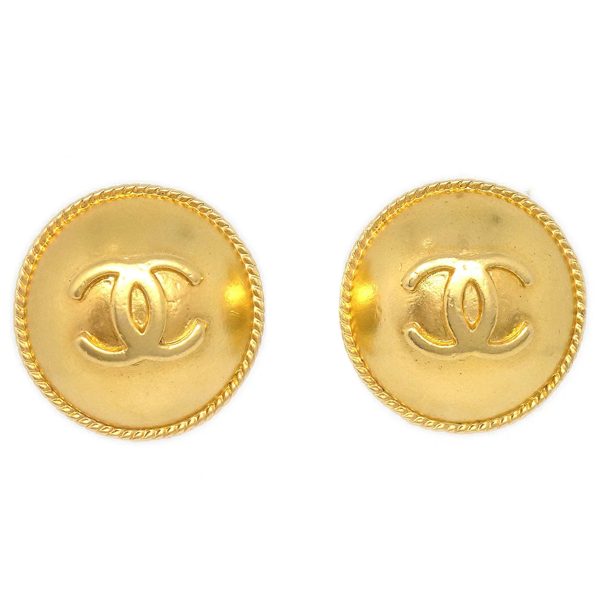 Chanel 1995 Button Earrings Gold