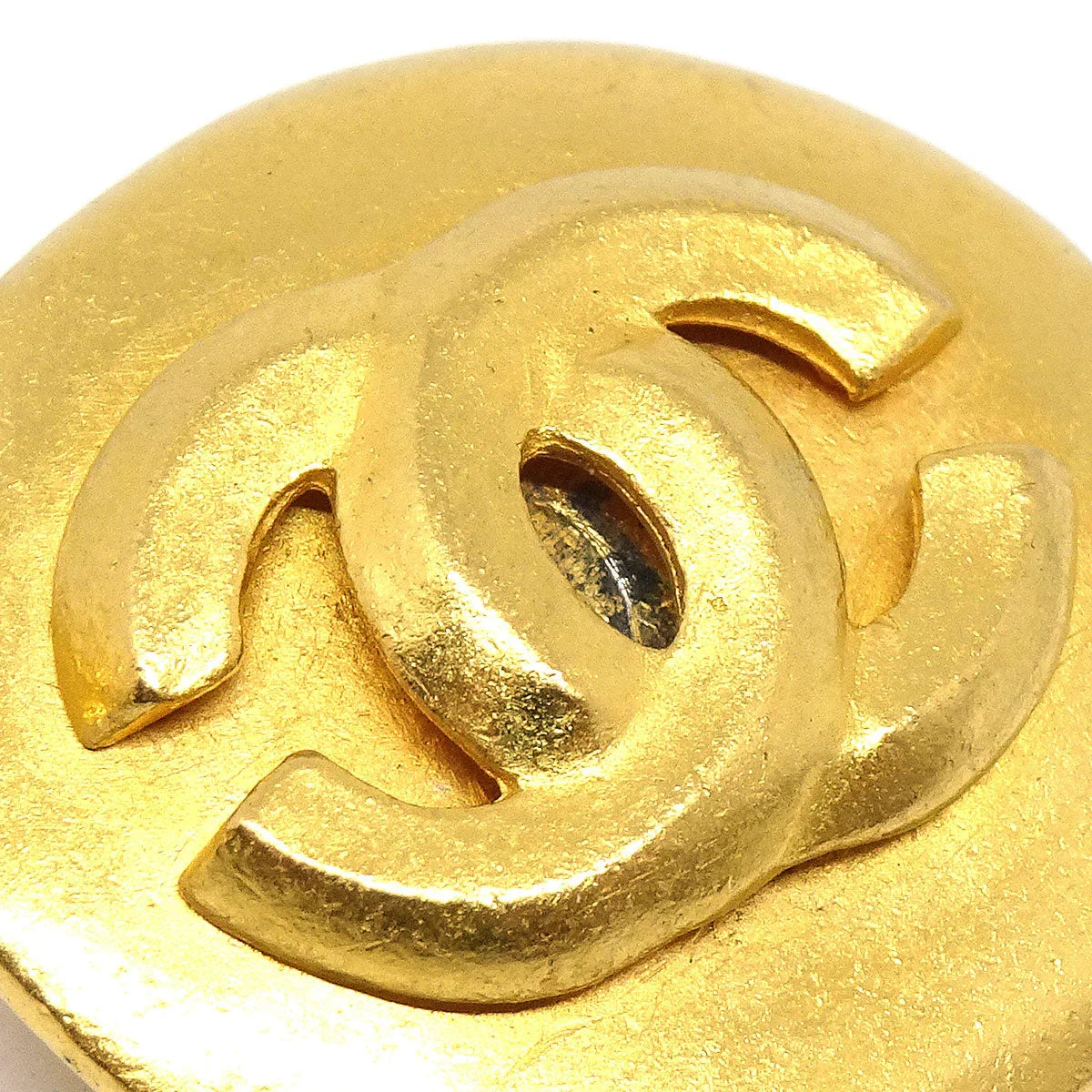 CHANEL 1996 Button Earrings Clip-On Gold Large