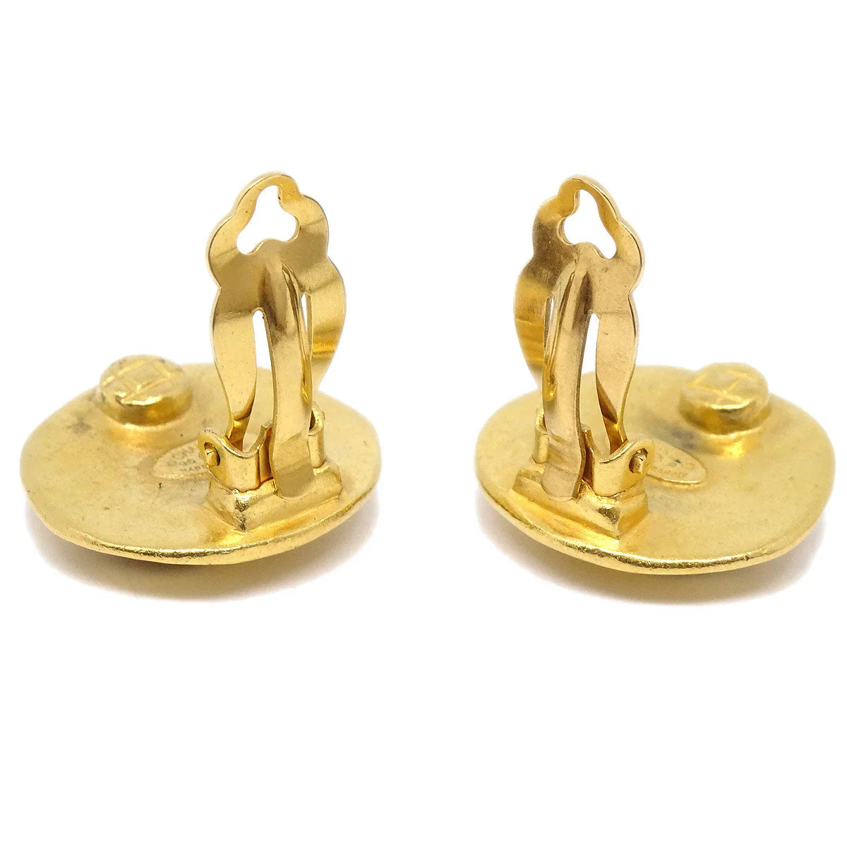 CHANEL 1996 Button Earrings Clip-On Gold Large