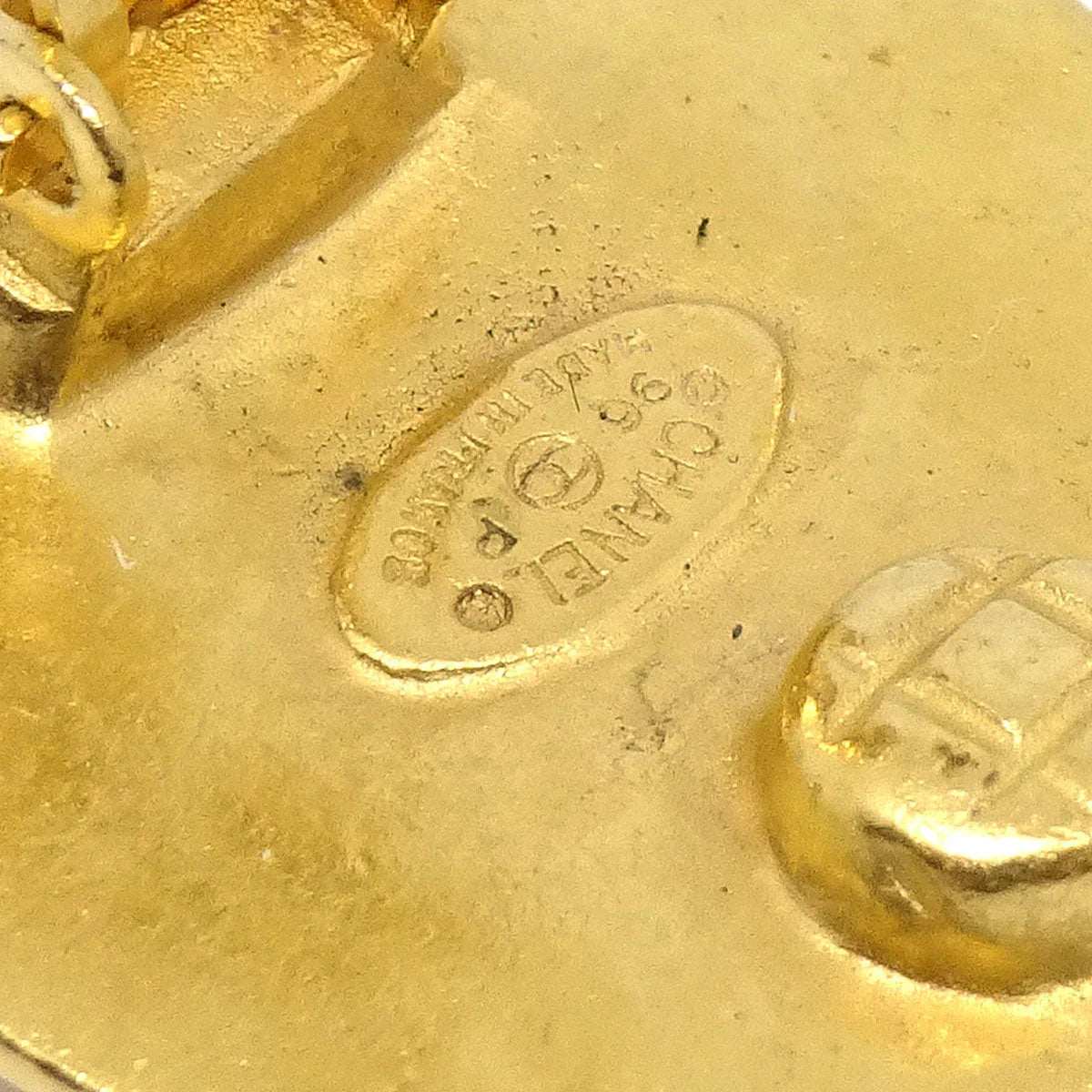 CHANEL 1996 Button Earrings Clip-On Gold Large