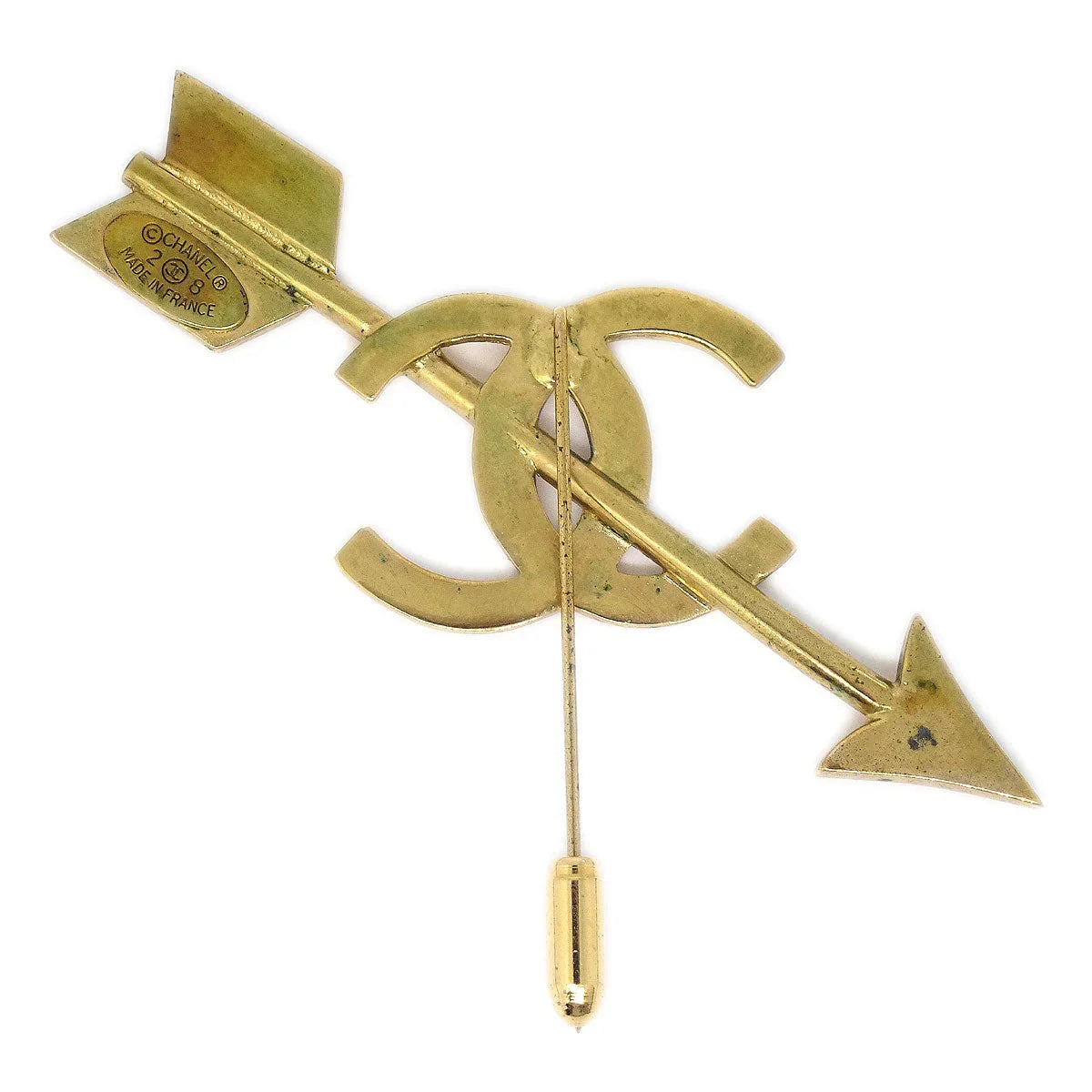 CHANEL 1993 Arrow CC Brooch Pin Gold