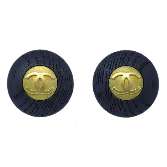 CHANEL 1994 Black & Gold CC Earrings