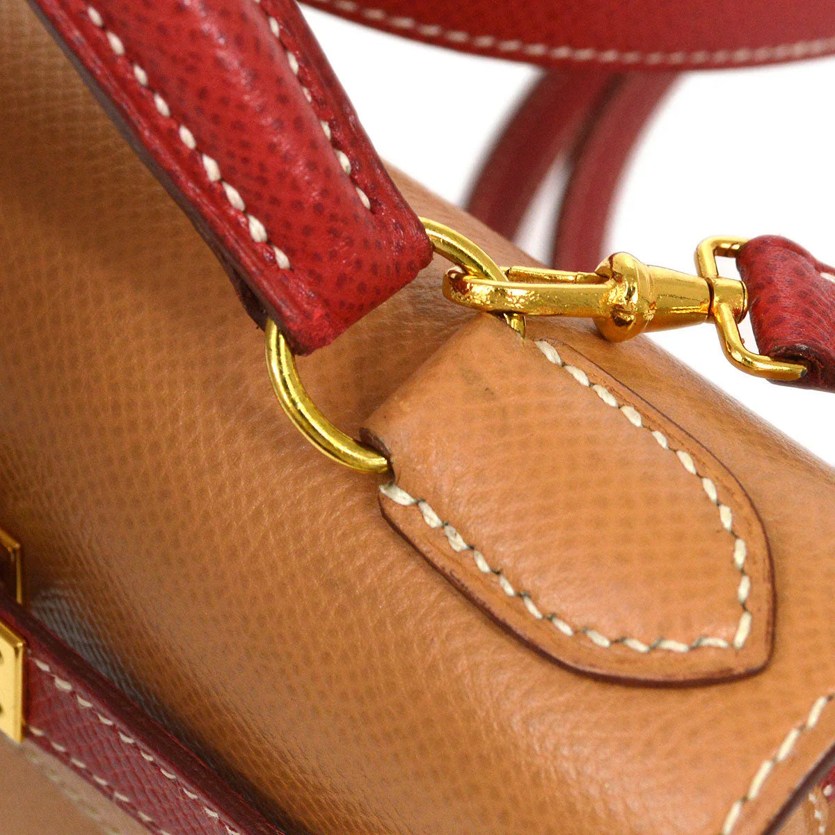 HERMES * 1994 Mini Kelly 20 SELLIER Courchevel Natural Rouge Vif