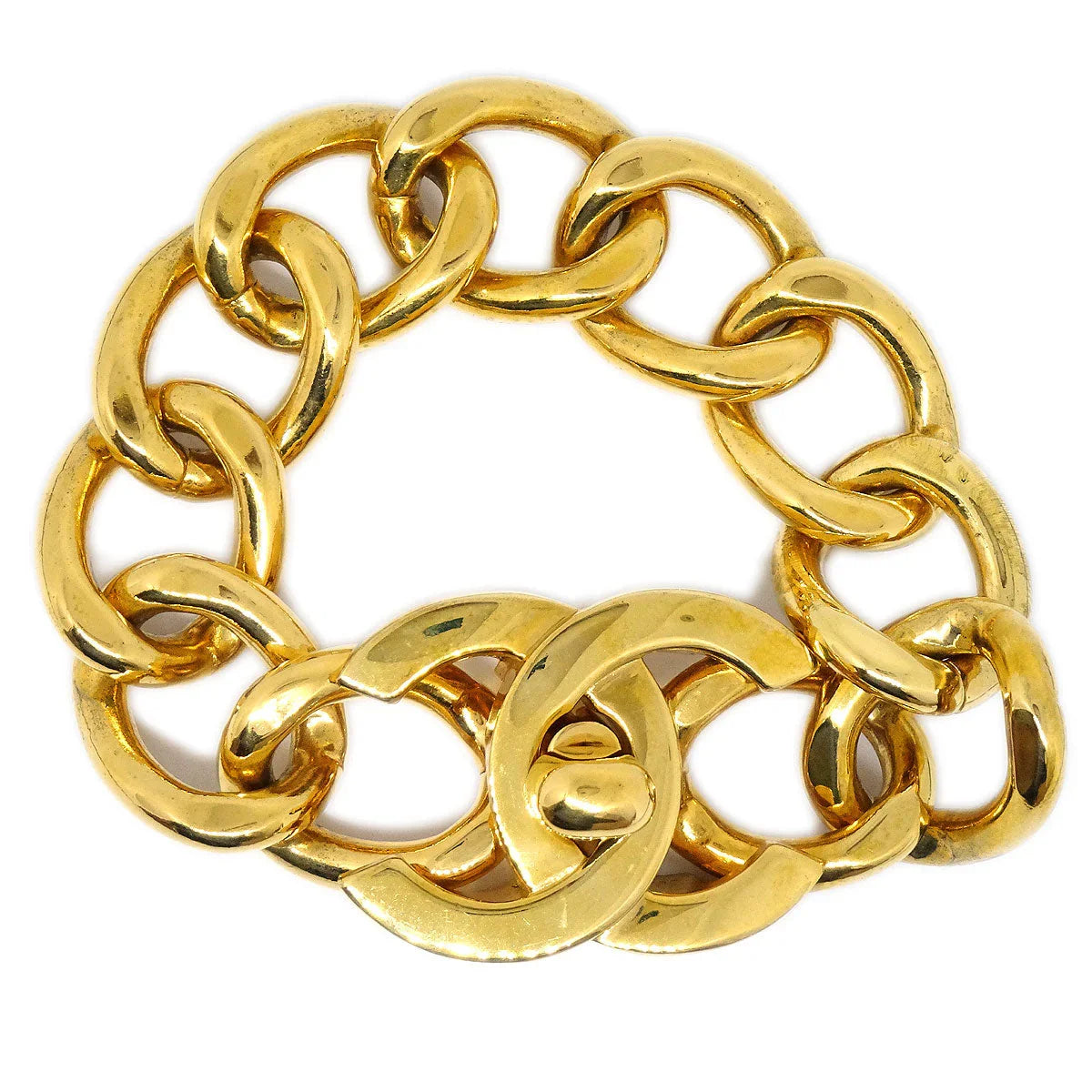 CHANEL 1995 Turnlock Gold Chain Bracelet
