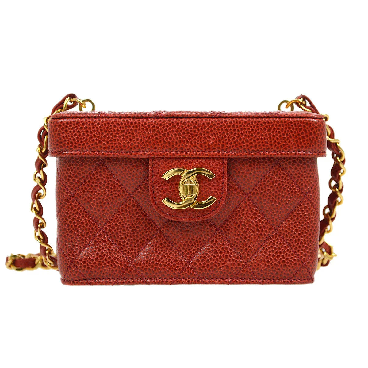 CHANEL * 1991-1994 Red Caviar Mini Vanity Shoulder Bag