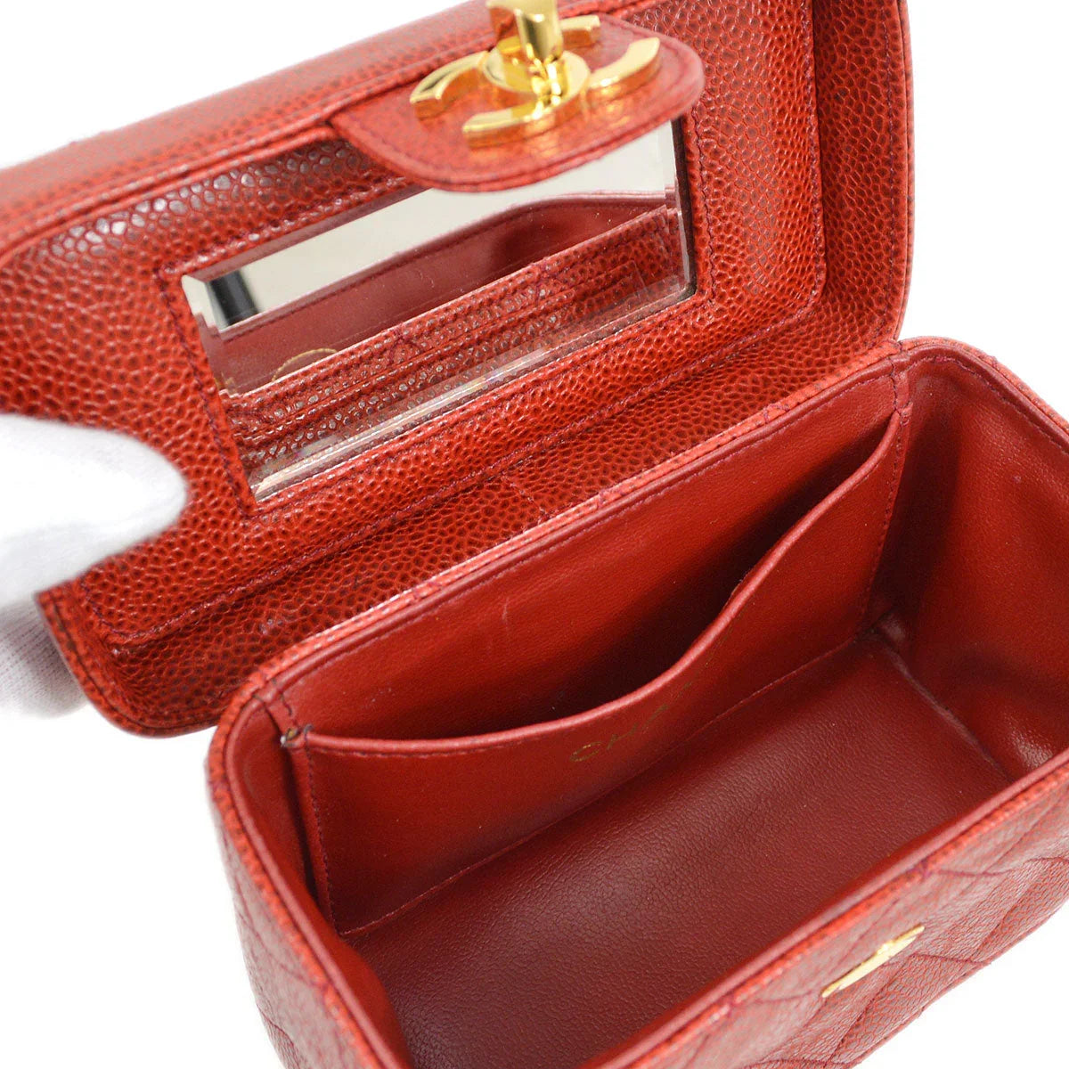 CHANEL * 1991-1994 Red Caviar Mini Vanity Shoulder Bag