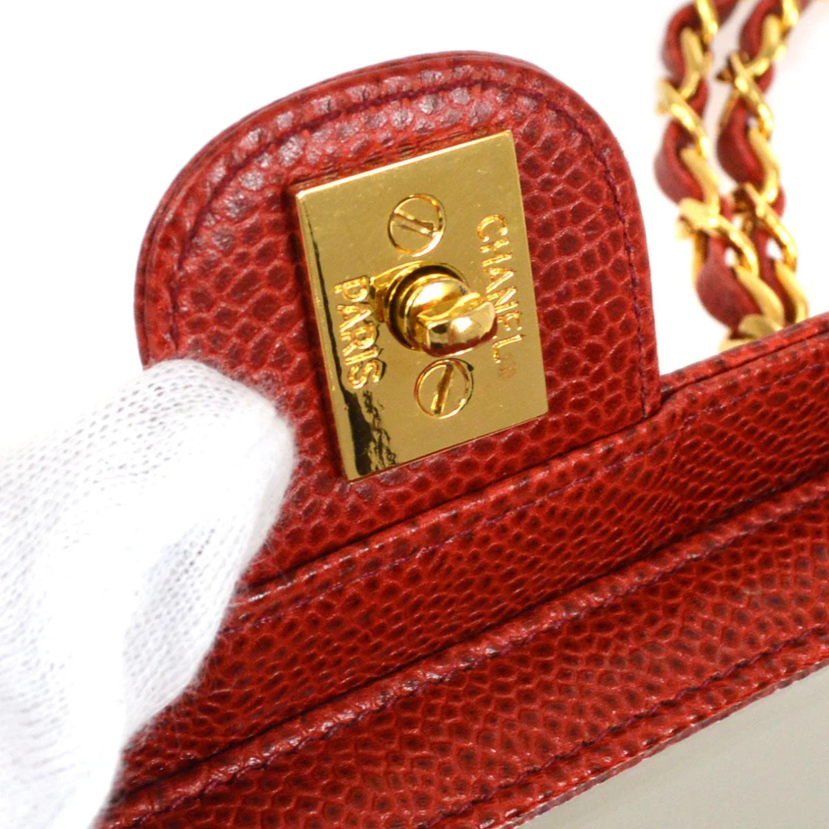 CHANEL * 1991-1994 Red Caviar Mini Vanity Shoulder Bag