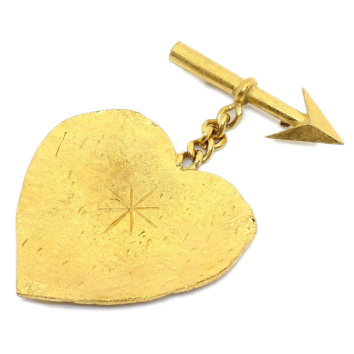 CHANEL 1993 Arrow Heart Brooch Pin Gold