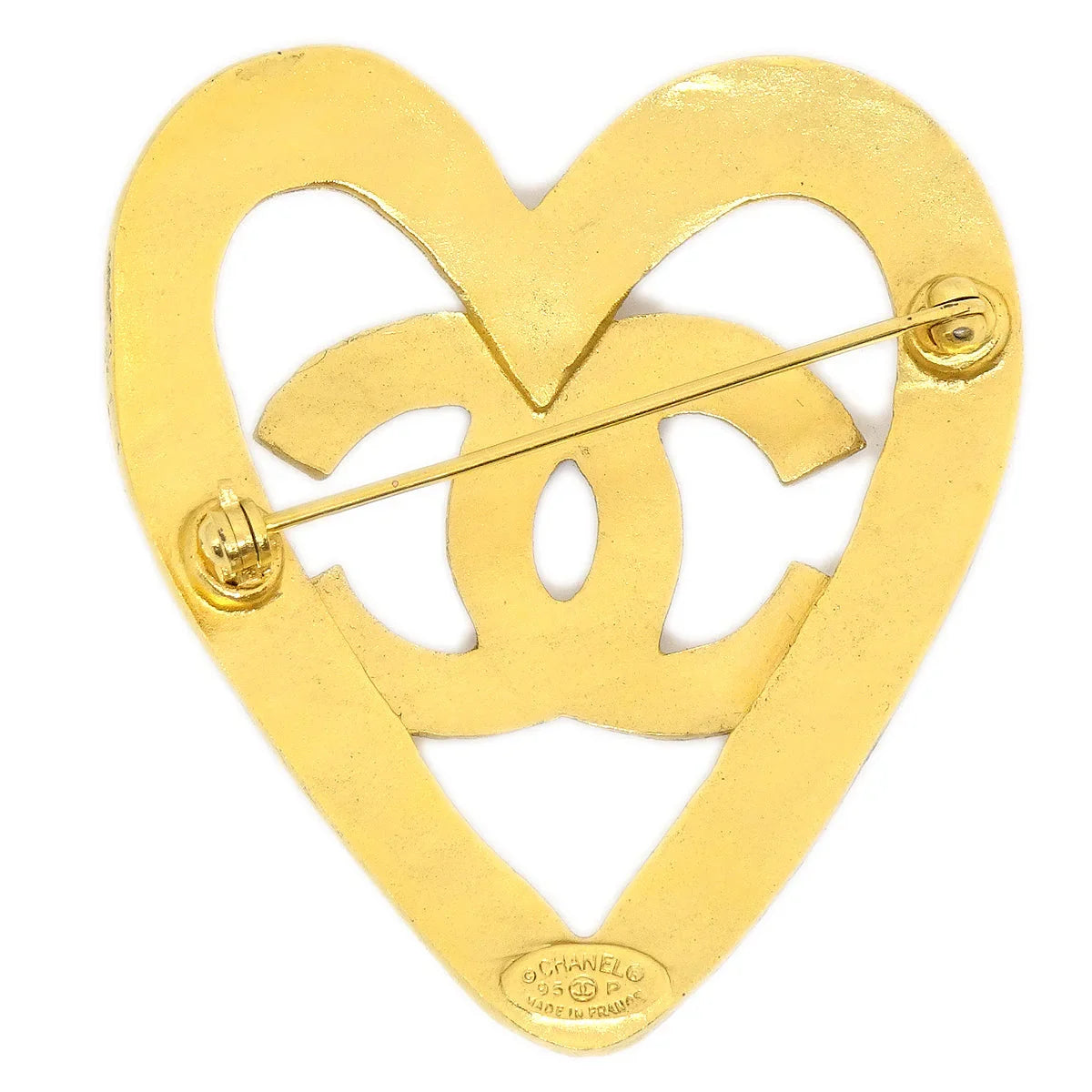 Chanel 1995 Heart Brooch Pin Gold