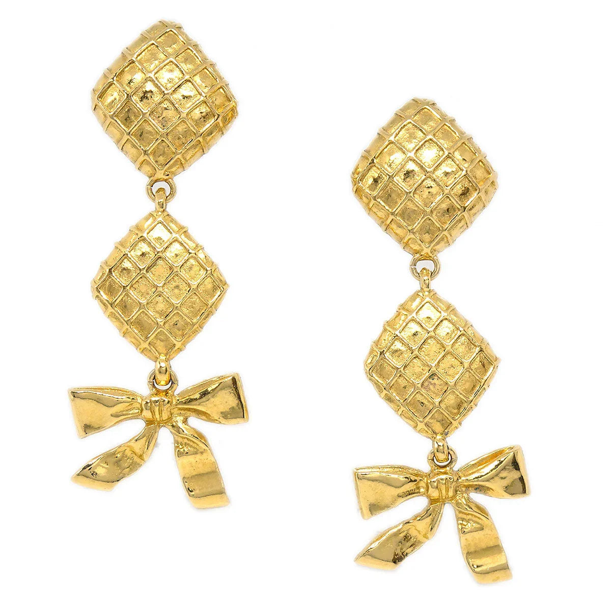 Chanel 1980s Dangle Bow Earrings Clip-On Gold