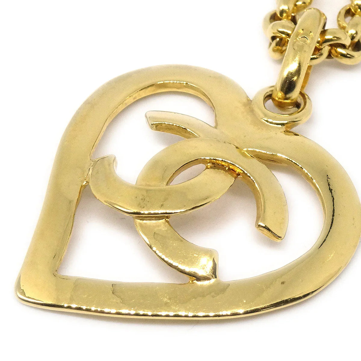 Chanel 1995 Gold CC Heart Cutout Pendant Necklace