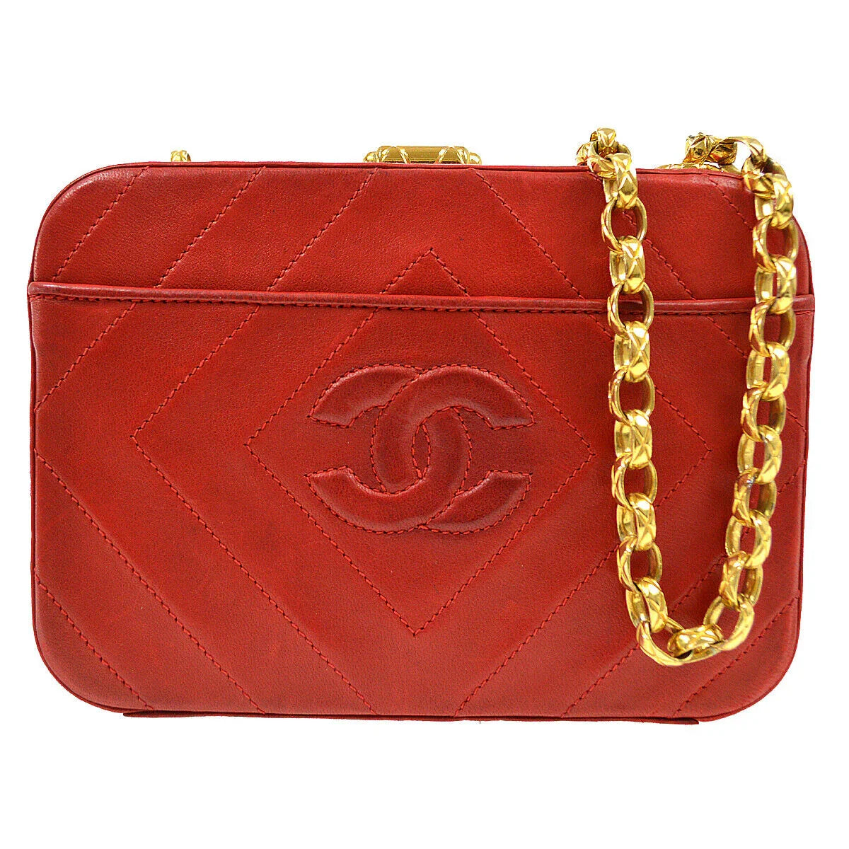 CHANEL 1996-1997 Box Shoulder Bag Red Lambskin