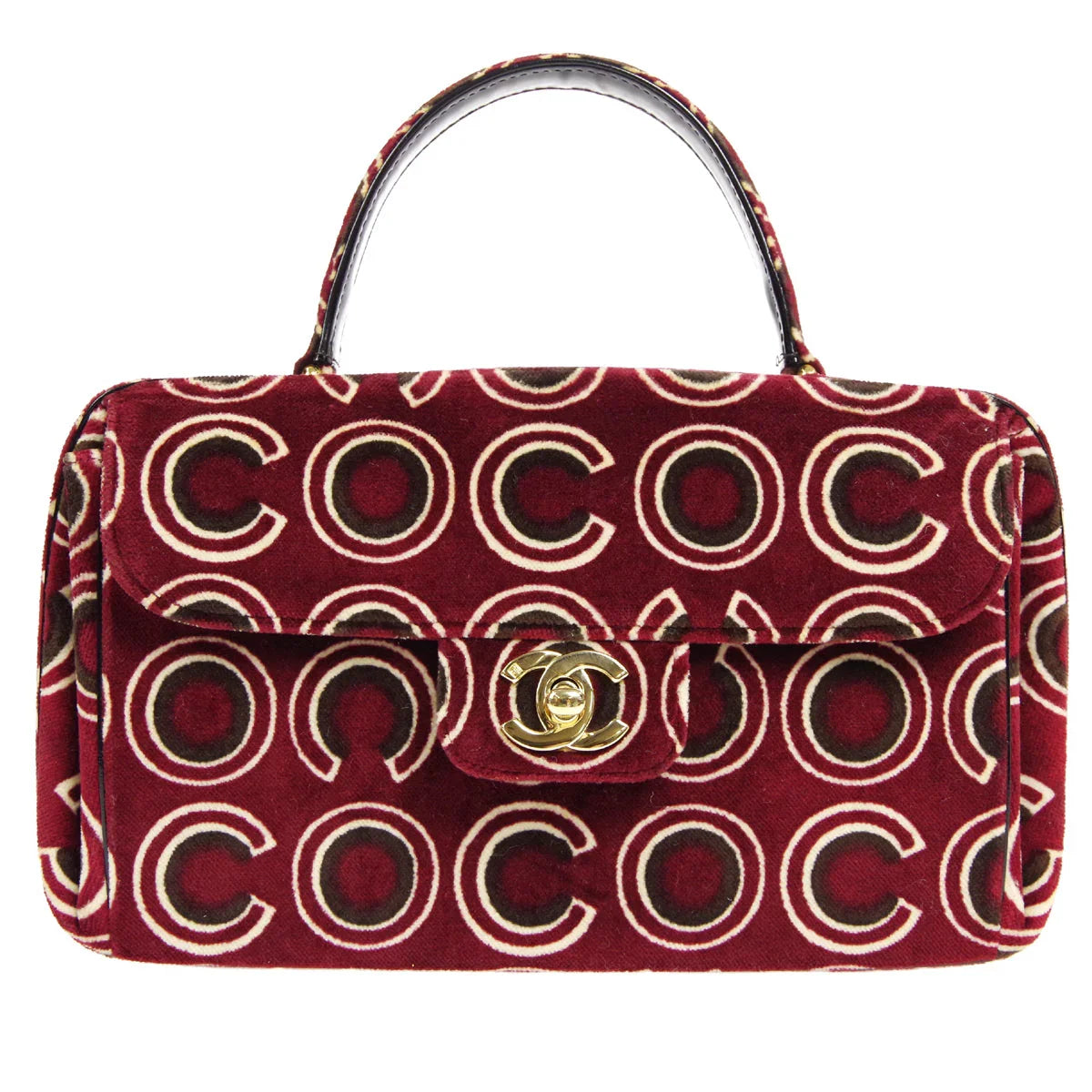 CHANEL 2001-2003 COCO Handbag Bordeaux Velvet