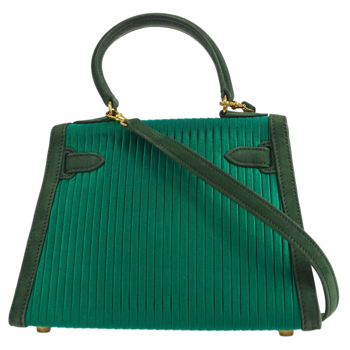 HERMES * 1990 Mini Kelly 20 SELLIER Green Pleated Satin