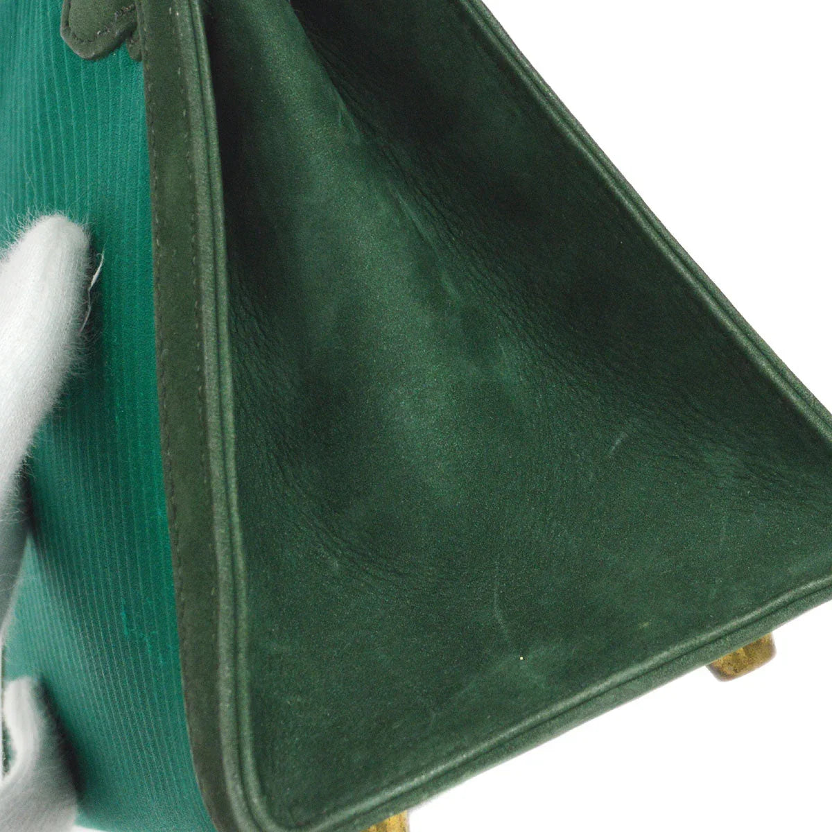 HERMES * 1990 Mini Kelly 20 SELLIER Green Pleated Satin