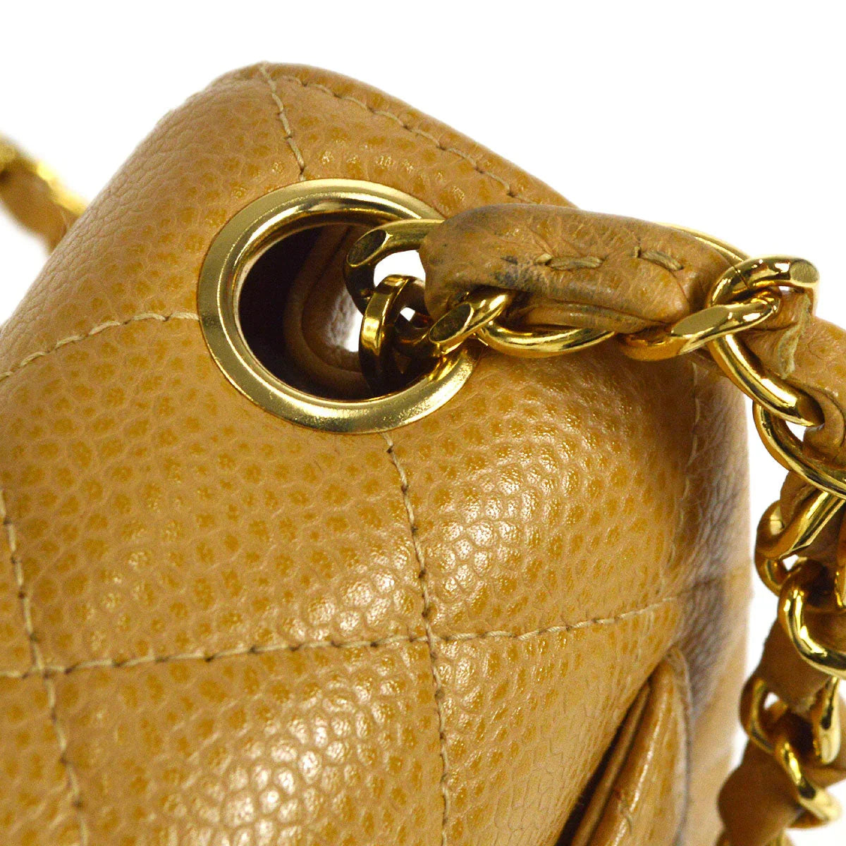 CHANEL * 2003-2004 Classic Square Flap Mini 17 Beige Caviar