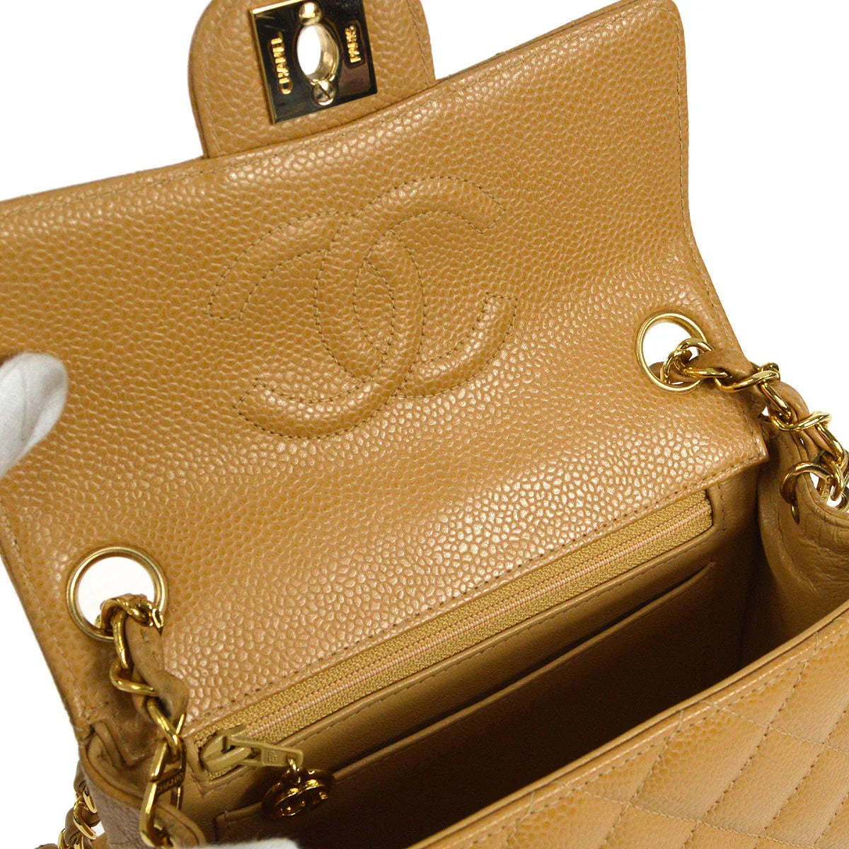 CHANEL * 2003-2004 Classic Square Flap Mini 17 Beige Caviar