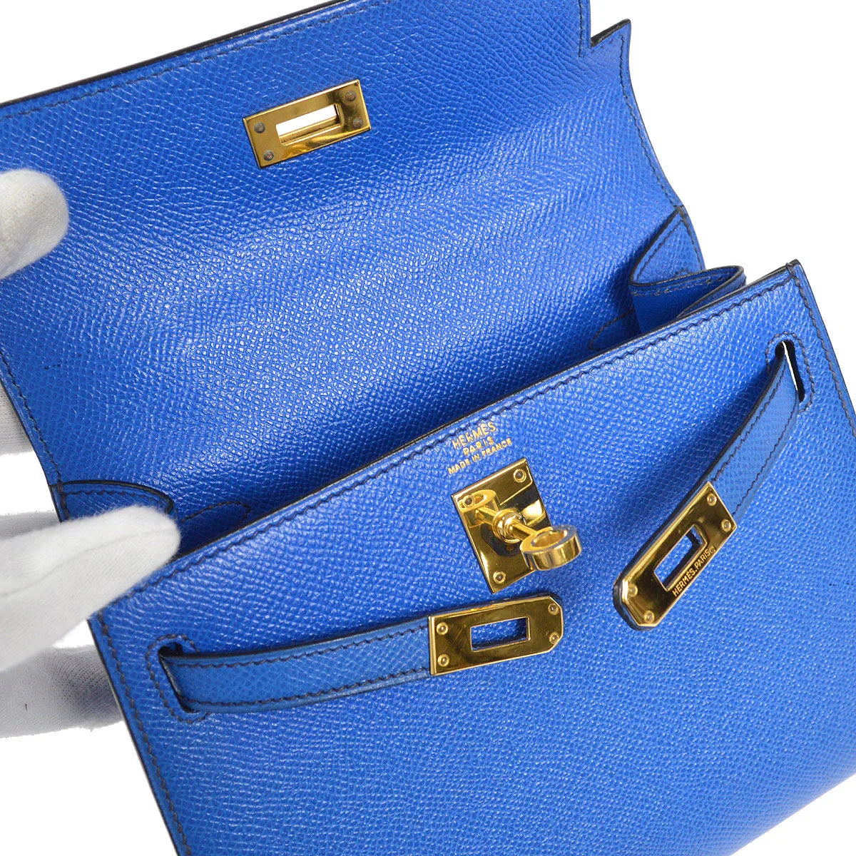 HERMES * 1993 Mini Kelly 20 SELLIER Blue France Courchevel