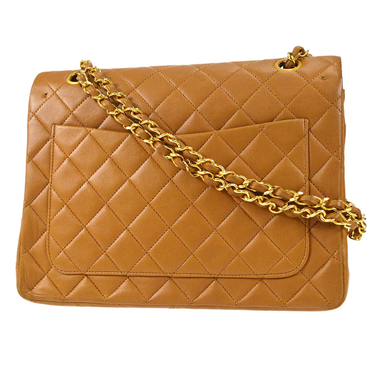 Chanel 1989-1991 Tall Classic Double Flap Medium Camel Lambskin