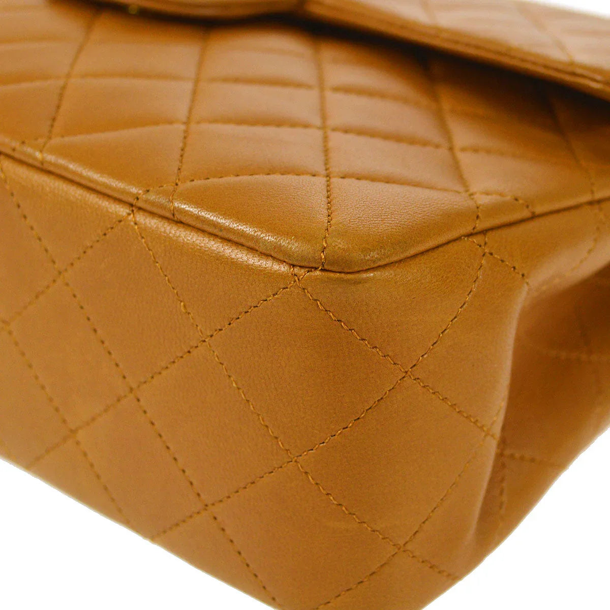Chanel 1989-1991 Tall Classic Double Flap Medium Camel Lambskin