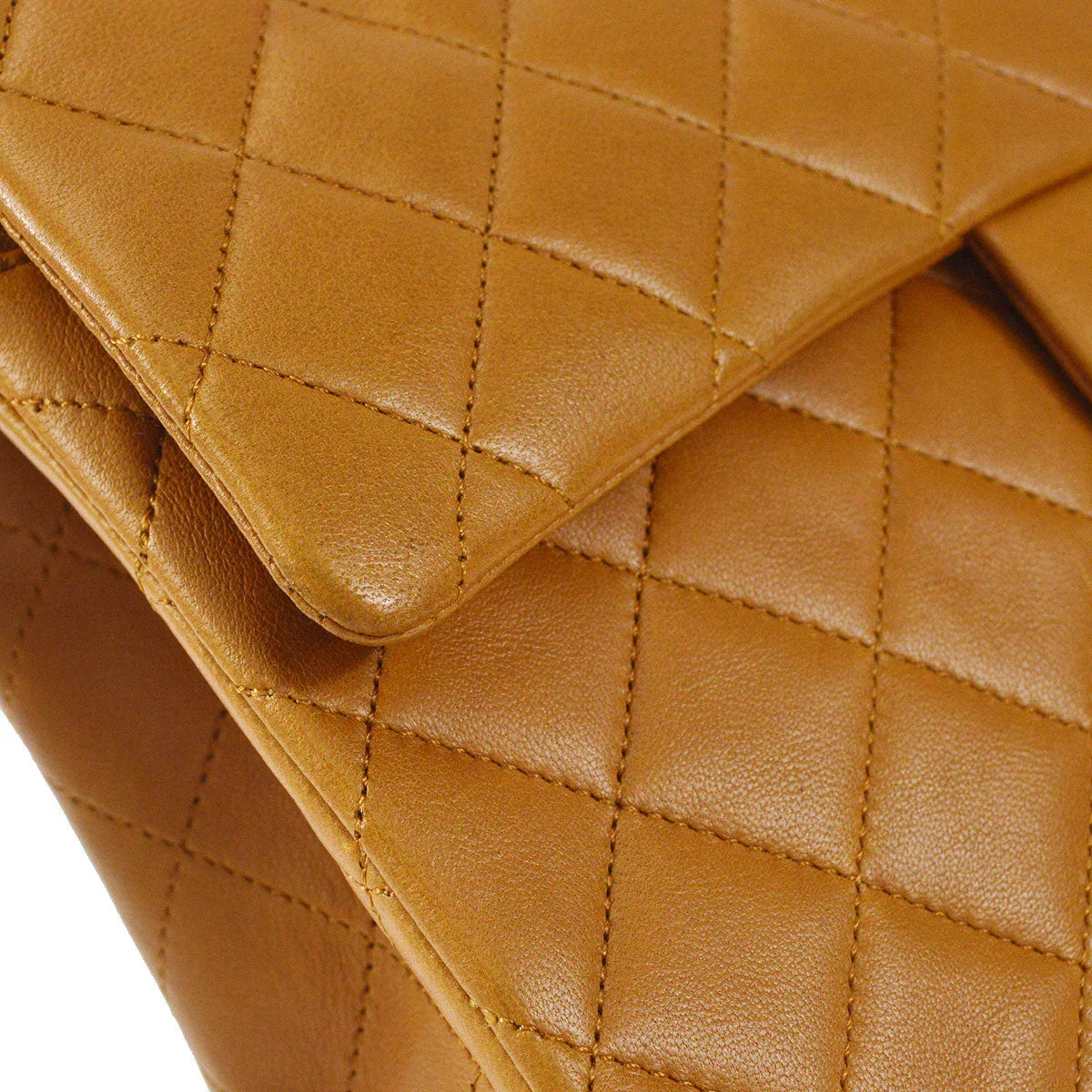 Chanel 1989-1991 Tall Classic Double Flap Medium Camel Lambskin