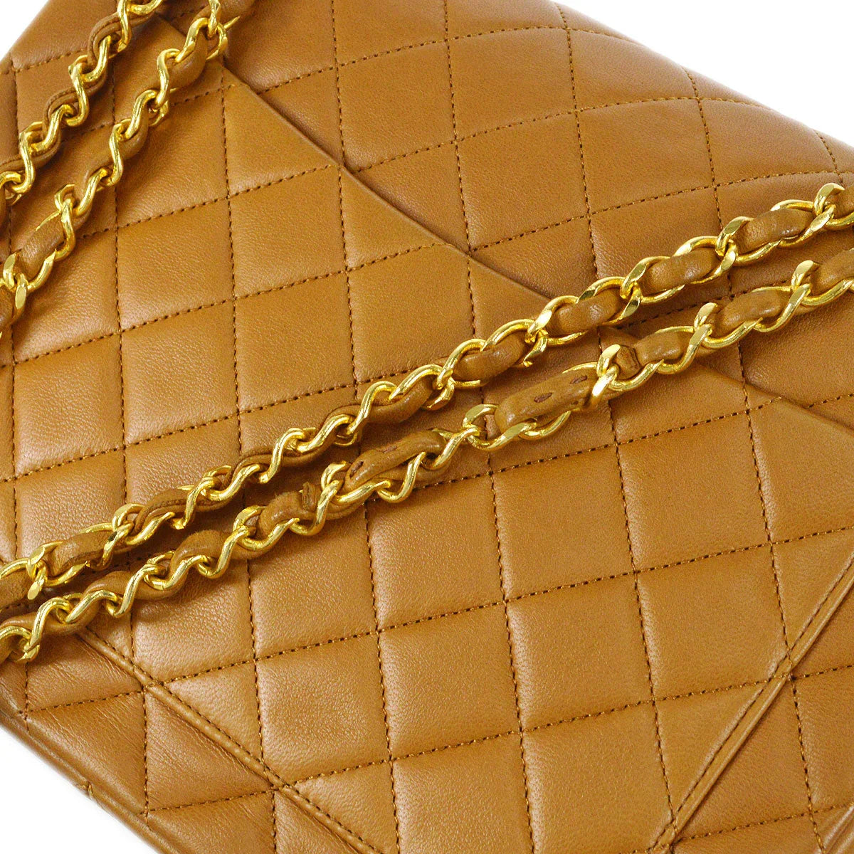 Chanel 1989-1991 Tall Classic Double Flap Medium Camel Lambskin