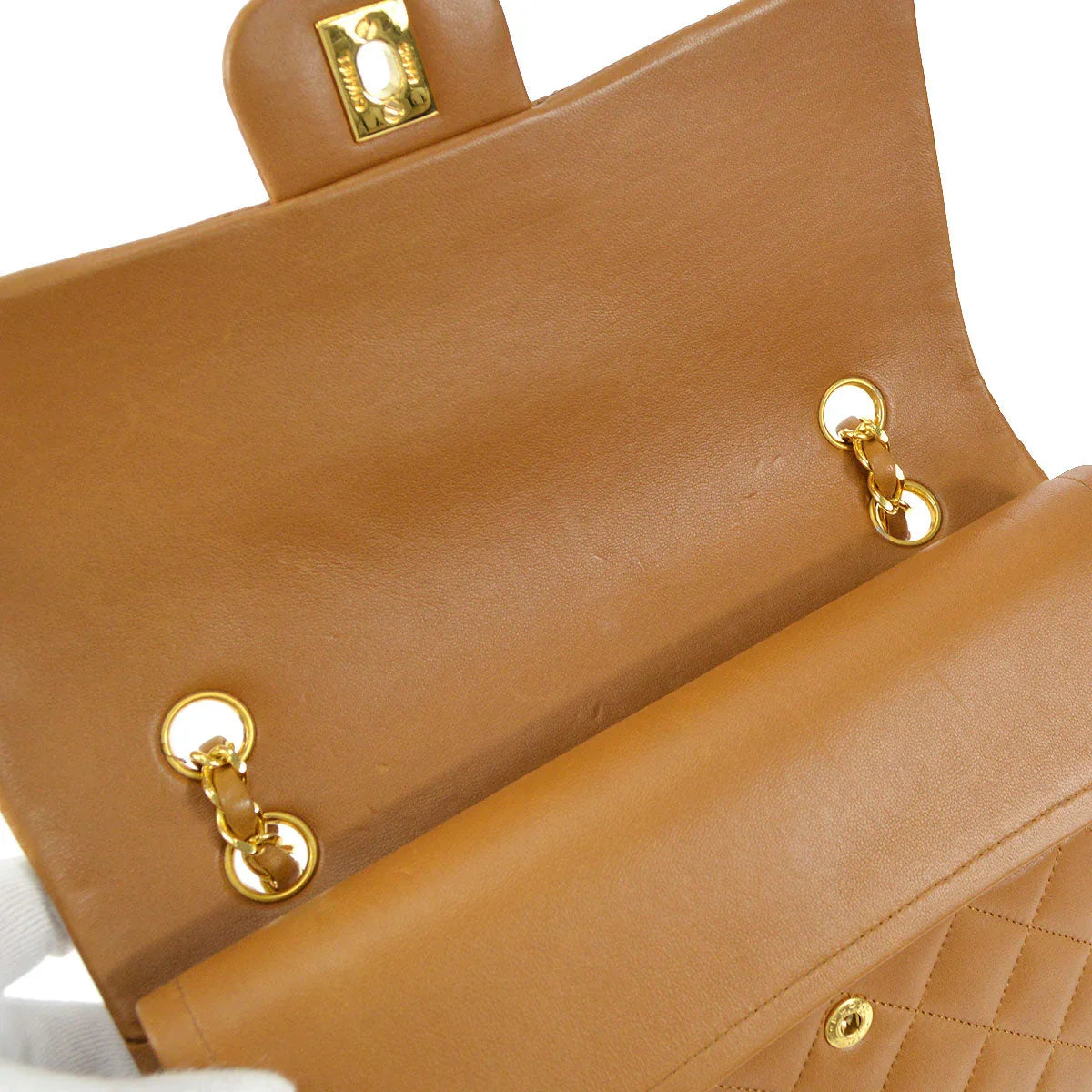 Chanel 1989-1991 Tall Classic Double Flap Medium Camel Lambskin