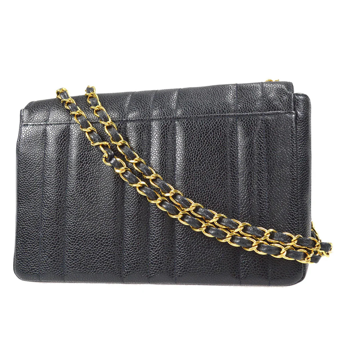 Chanel 1994-1996 Black Caviar Small Vertical Stitch Straight Flap Bag