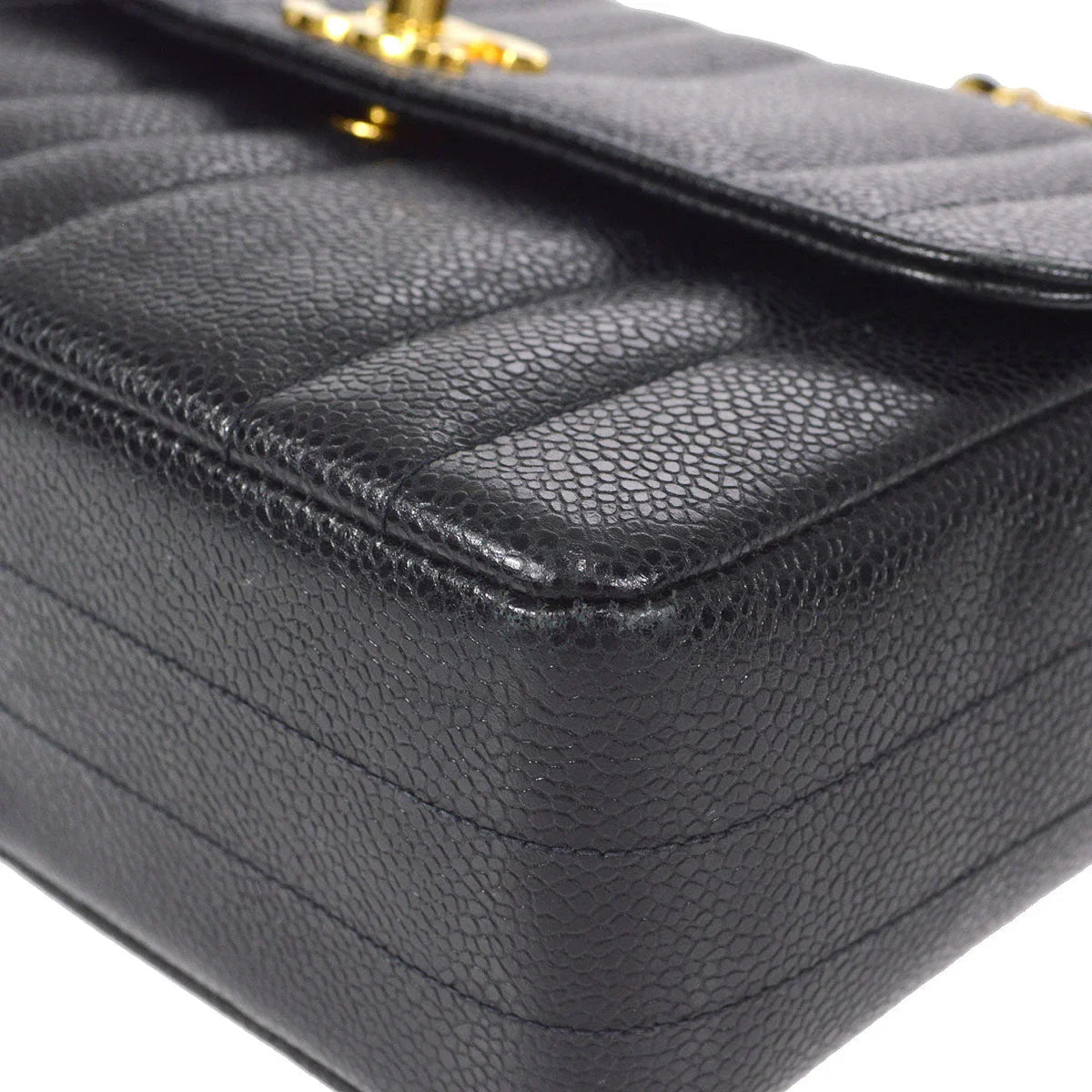 Chanel 1994-1996 Black Caviar Small Vertical Stitch Straight Flap Bag