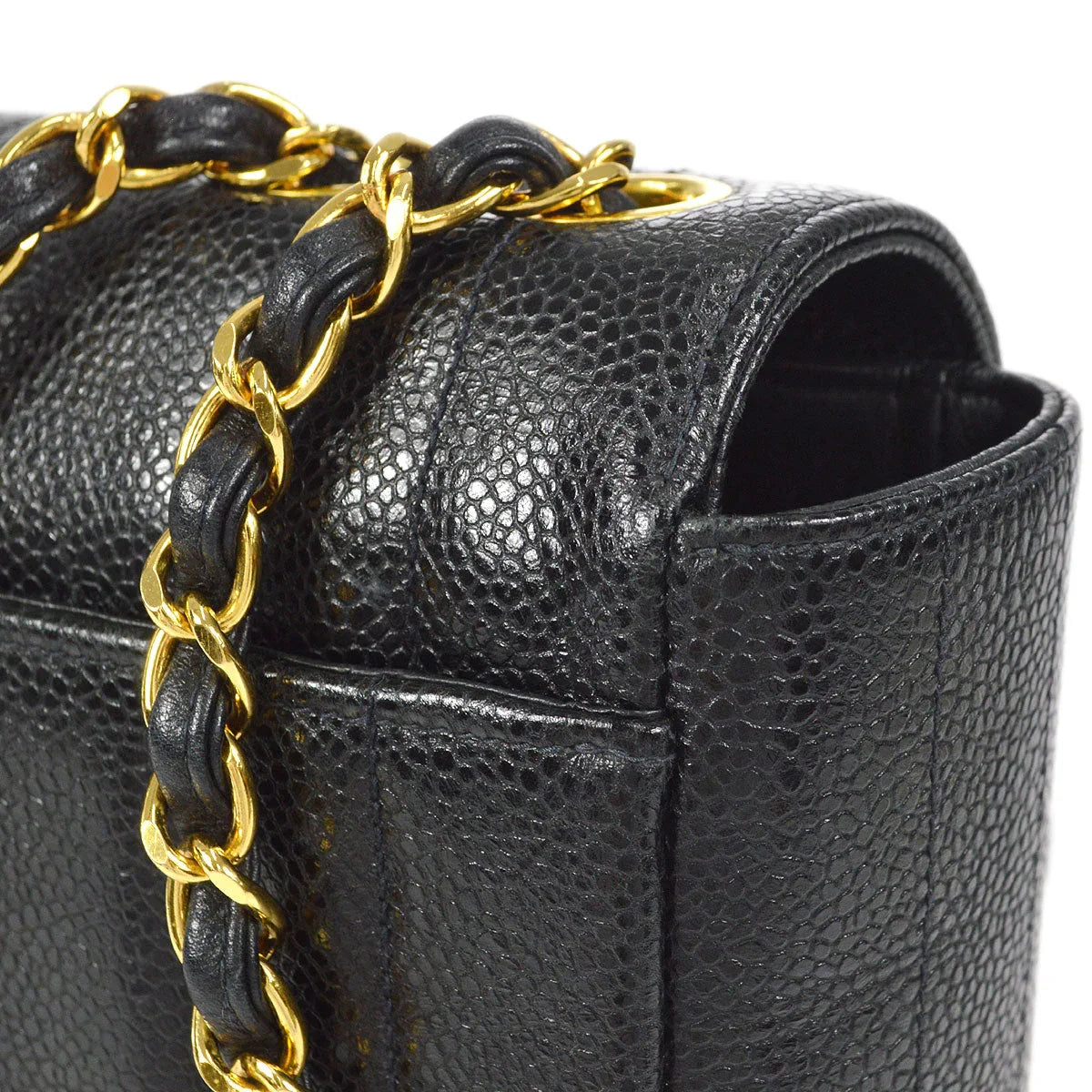 Chanel 1994-1996 Black Caviar Small Vertical Stitch Straight Flap Bag