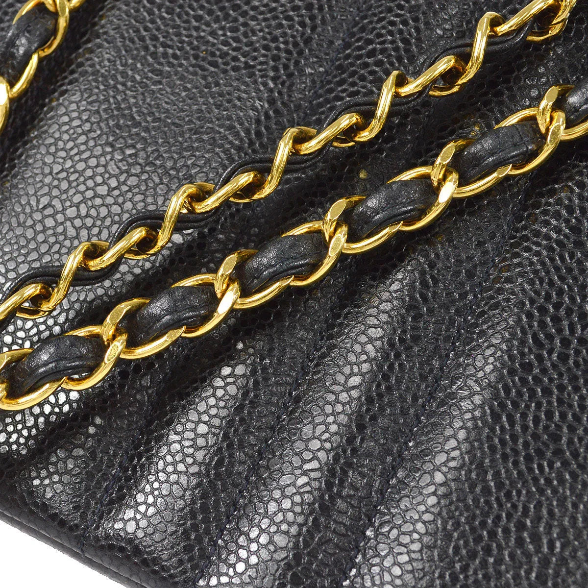 Chanel 1994-1996 Black Caviar Small Vertical Stitch Straight Flap Bag