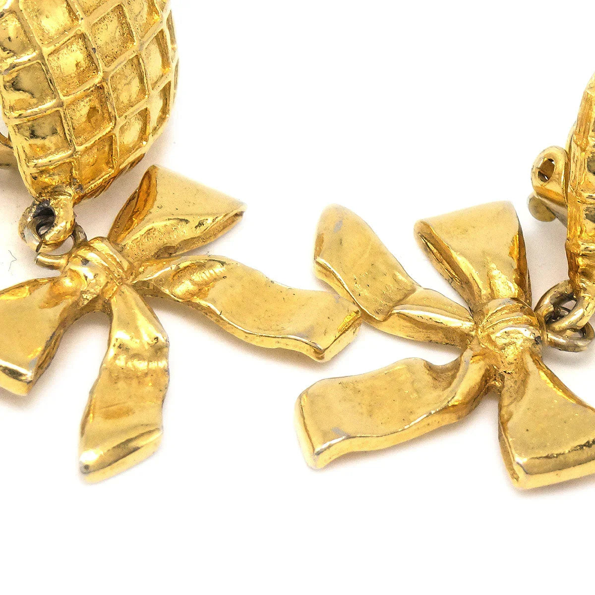 Chanel 1980s Dangle Bow Earrings Gold Clip-On