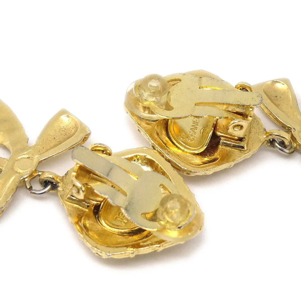 Chanel 1980s Dangle Bow Earrings Gold Clip-On