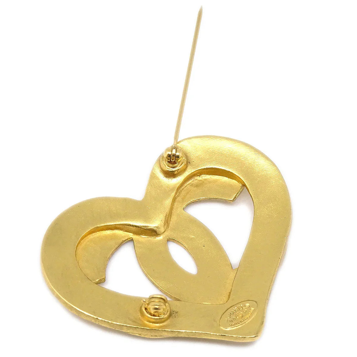 CHANEL 1995 Heart Brooch Pin Gold