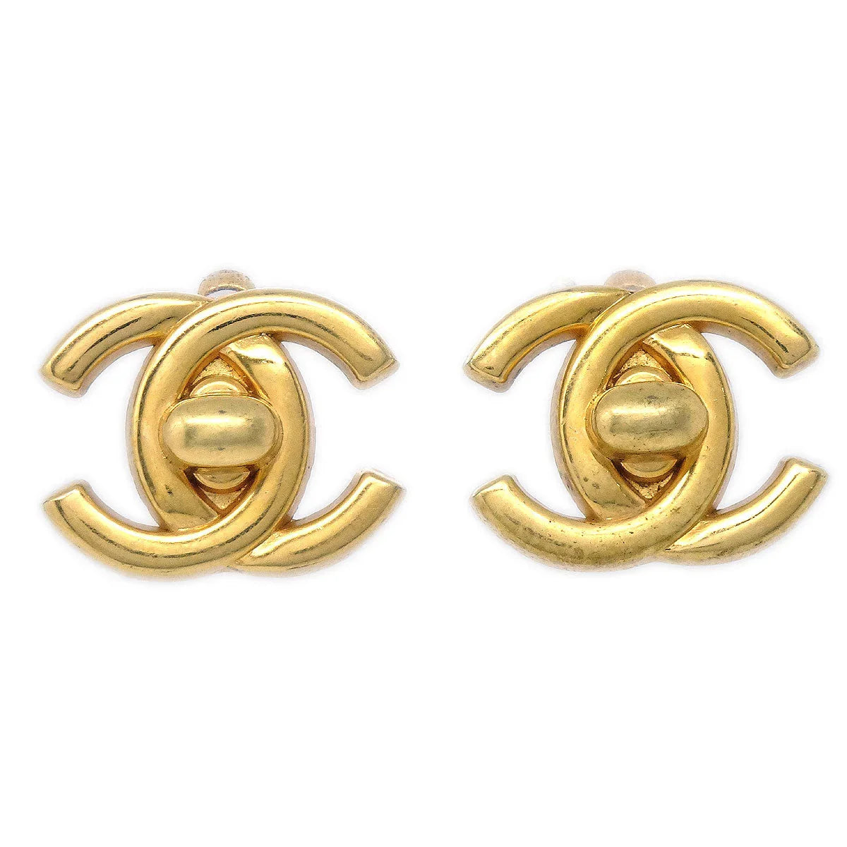 CHANEL 1996 Turnlock Earrings Clip-On Gold 96P