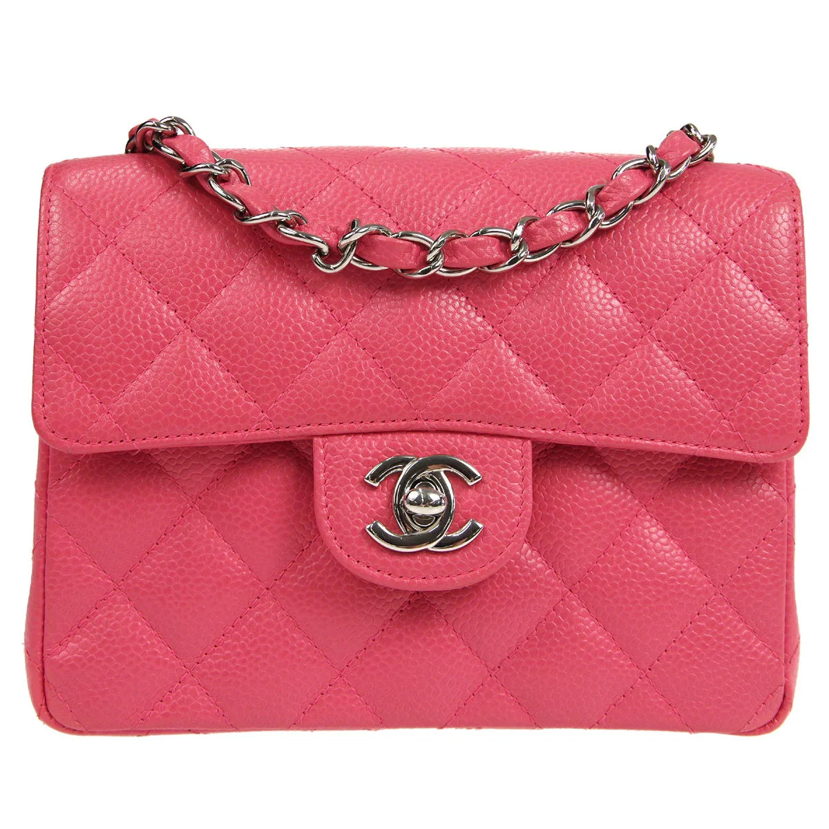 CHANEL * 2006-2008 Classic Square Flap Mini 17 SHW Pink Caviar