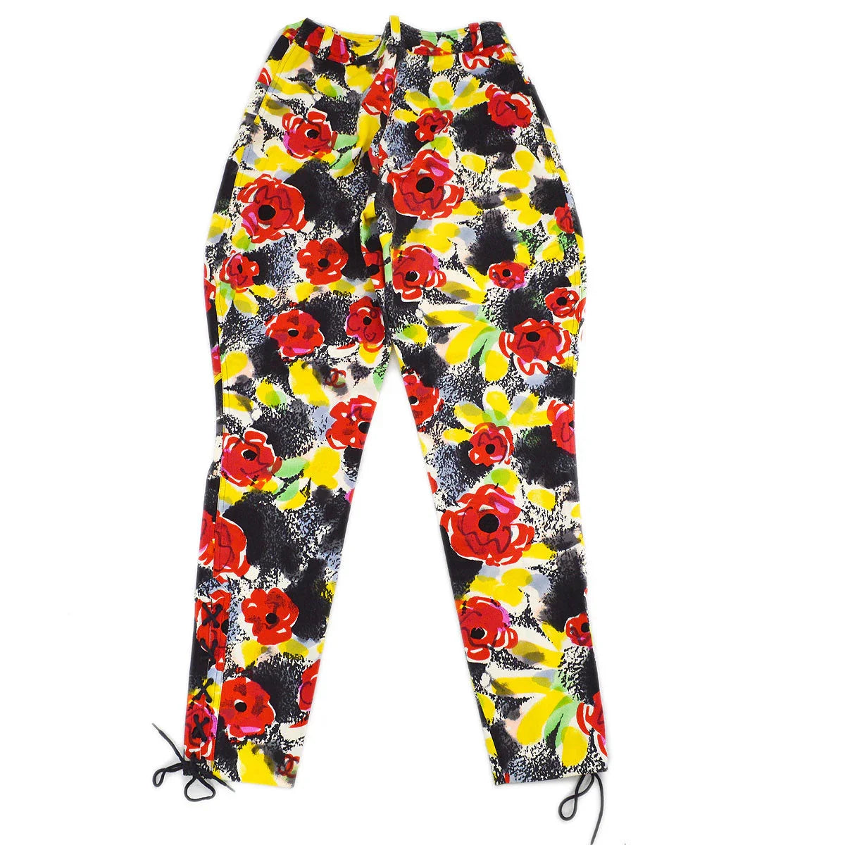 Chanel 1997 Spring camellia-print slim-cut trousers #38