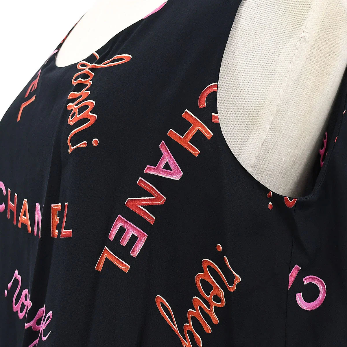 Chanel 1996 Spring Logo Pattern Sleeveless Silk Blouse #42