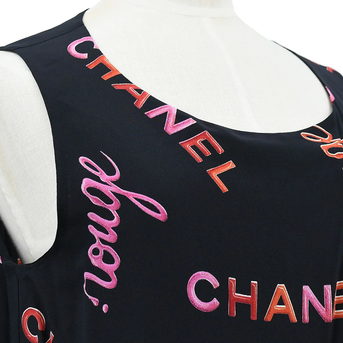 Chanel 1996 Spring Logo Pattern Sleeveless Silk Blouse #42