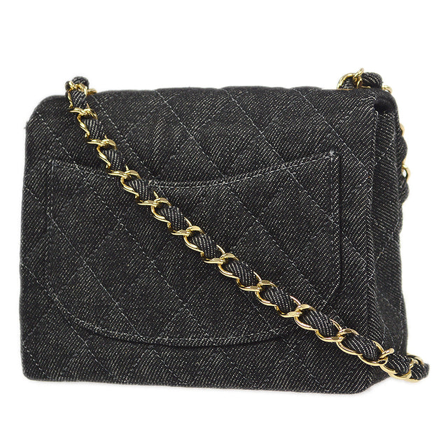 CHANEL 1997-1999 Classic Flap Mini Square 17 Black Denim