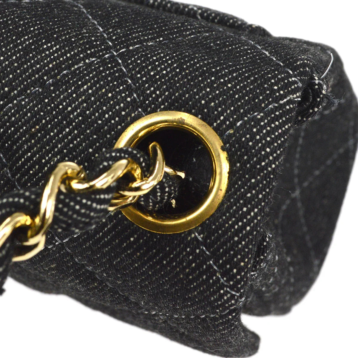 CHANEL 1997-1999 Classic Flap Mini Square 17 Black Denim