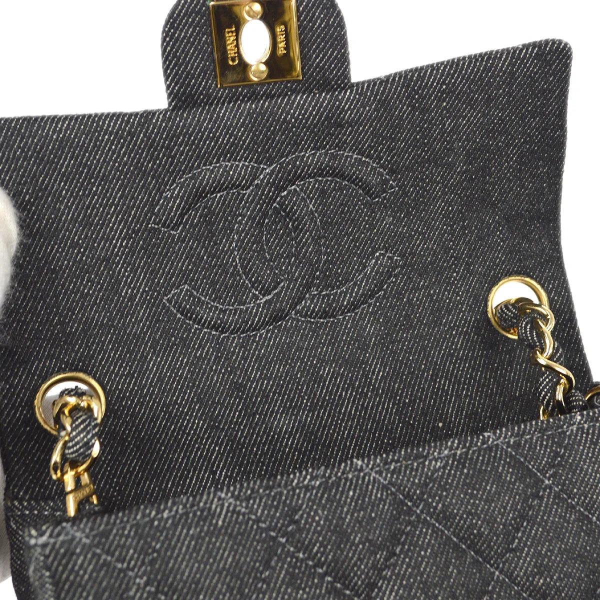 CHANEL 1997-1999 Classic Flap Mini Square 17 Black Denim