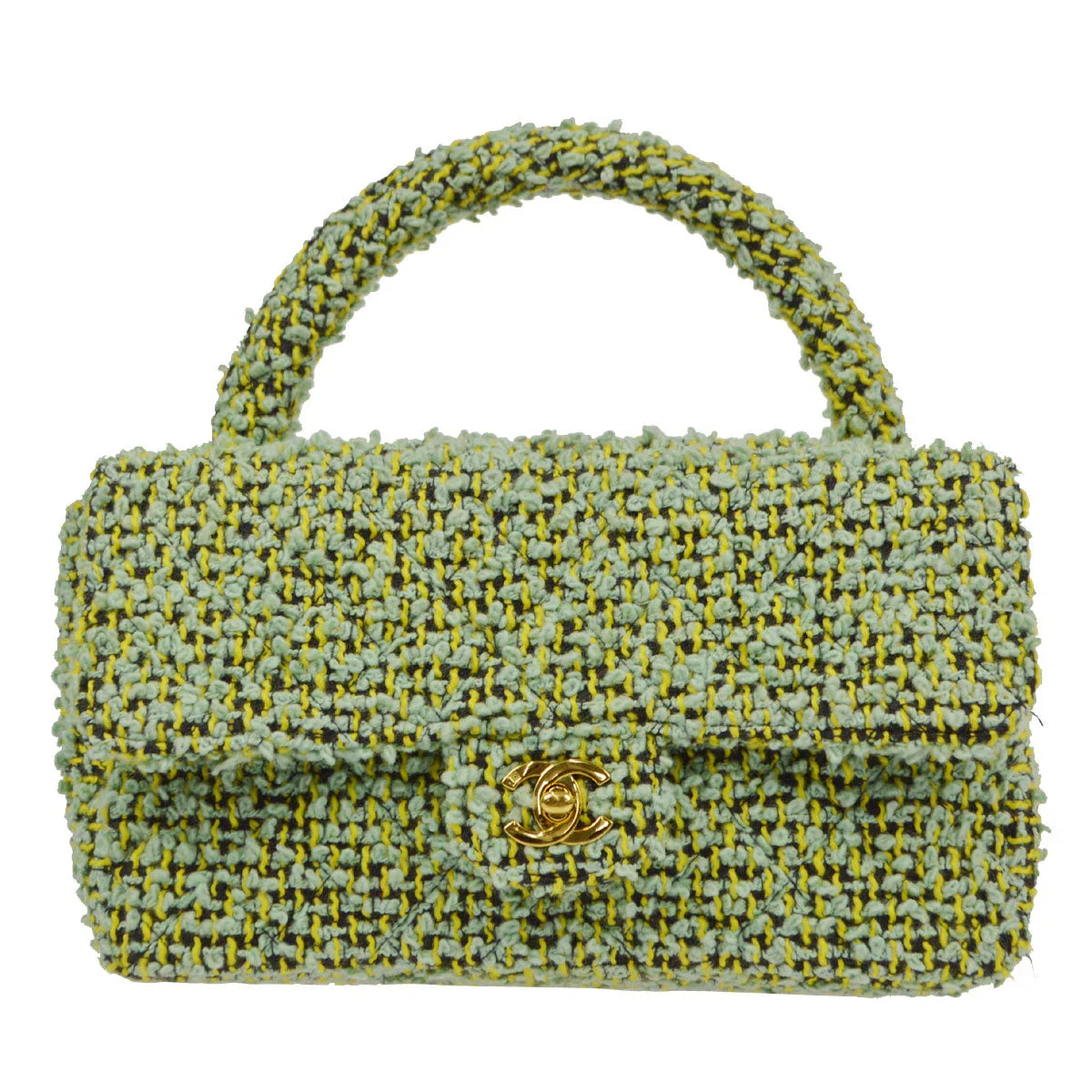 CHANEL 1991-1994 Classic Flap Handbag Medium Tweed Green