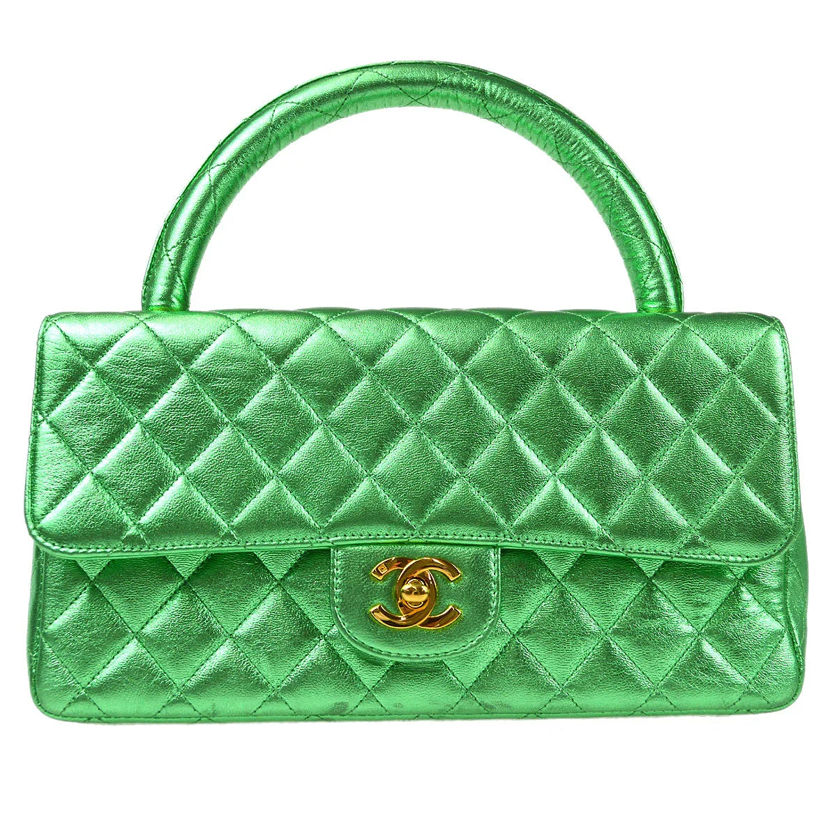 Chanel 1994 Classic Flap Handbag Medium Metallic Green Lambskin