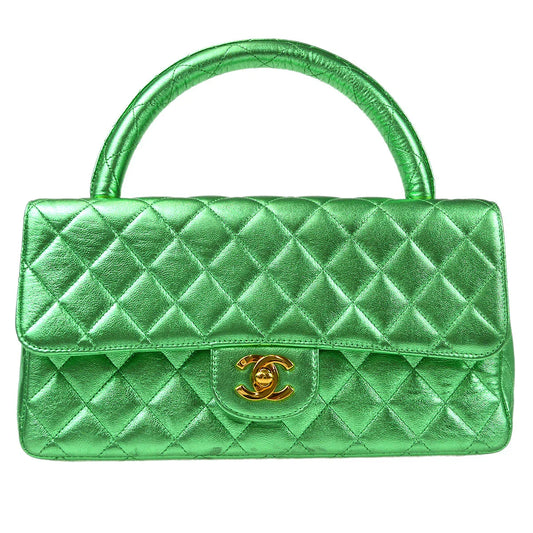Chanel 1994 Classic Flap Handbag Medium Metallic Green Lambskin