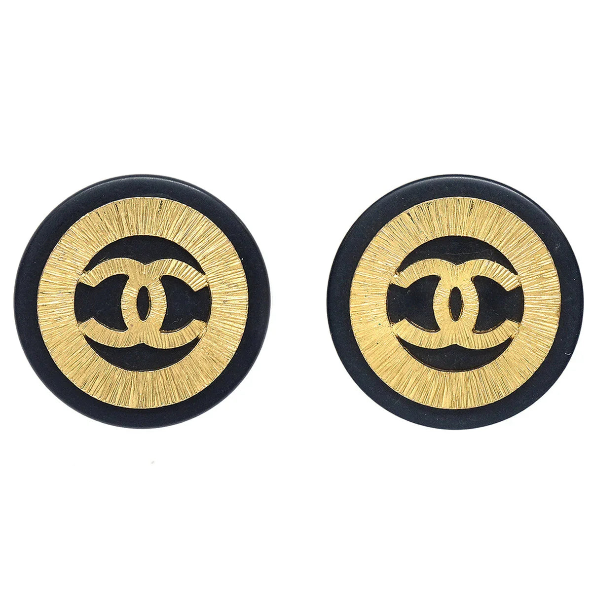 Chanel 1993 Black & Gold Button Earrings Clip-On 28