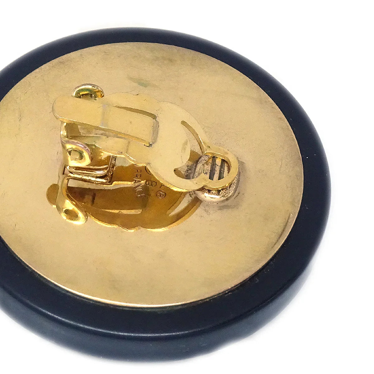 Chanel 1993 Black & Gold Button Earrings Clip-On 28