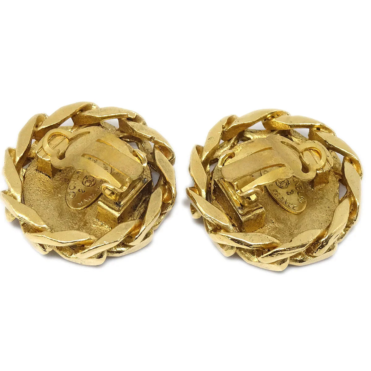 Chanel Button Rhinestone Earrings Clip-On 23 Gold