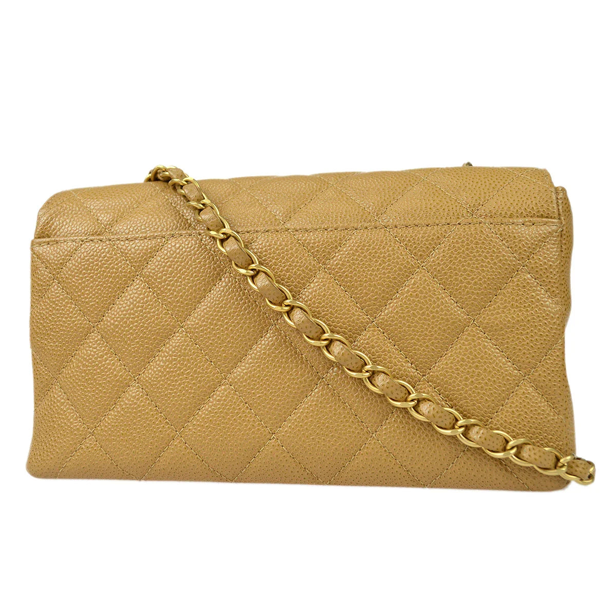 Chanel * 2003-2004 Wood Detailed Strait Flap Small Beige Caviar